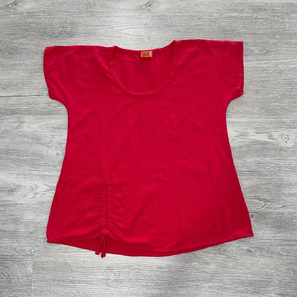 Oh My Gauze! Women's 1 Short Sleeve Blouse Top Shirt Lagenlook Boho Red